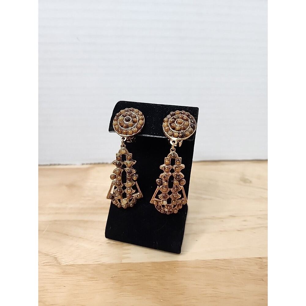 Tara Signed Vintage Statemenet Drop Earrings Clip-on 3"